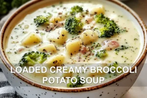 Loaded Creamy Broccoli Potato Soup for Cozy Nights LOADED CREAMY BROCCOLI POTATO SOUP centered hero view, clean and uncluttered