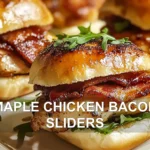 MAPLE CHICKEN BACON SLIDERS centered hero view, clean and uncluttered