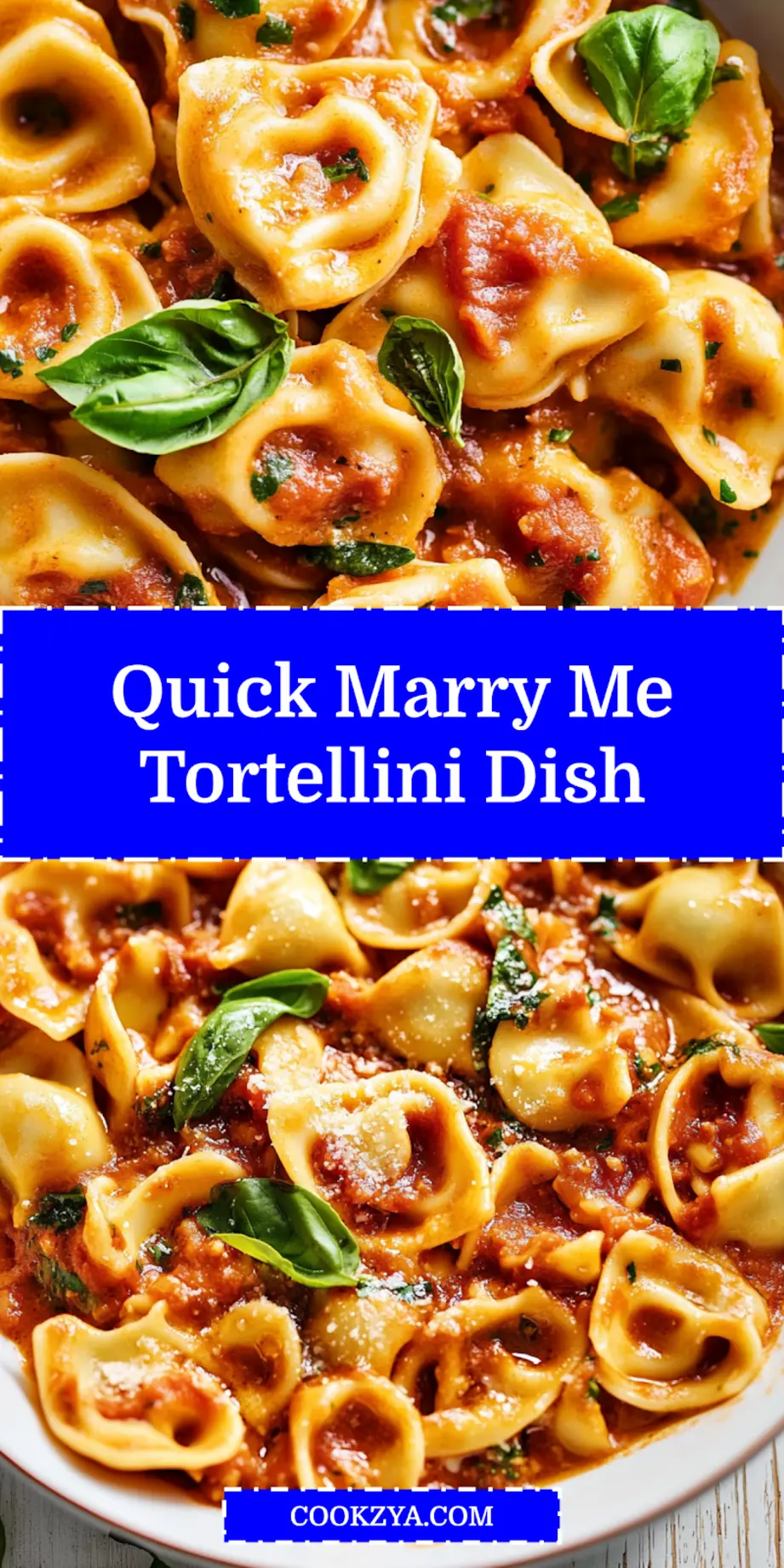 Close-up of Marry Me Tortellini in a bowl, ready to serve, with fork