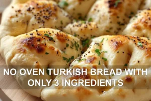 NO OVEN TURKISH BREAD WITH ONLY 3 INGREDIENTS centered hero view, clean and uncluttered