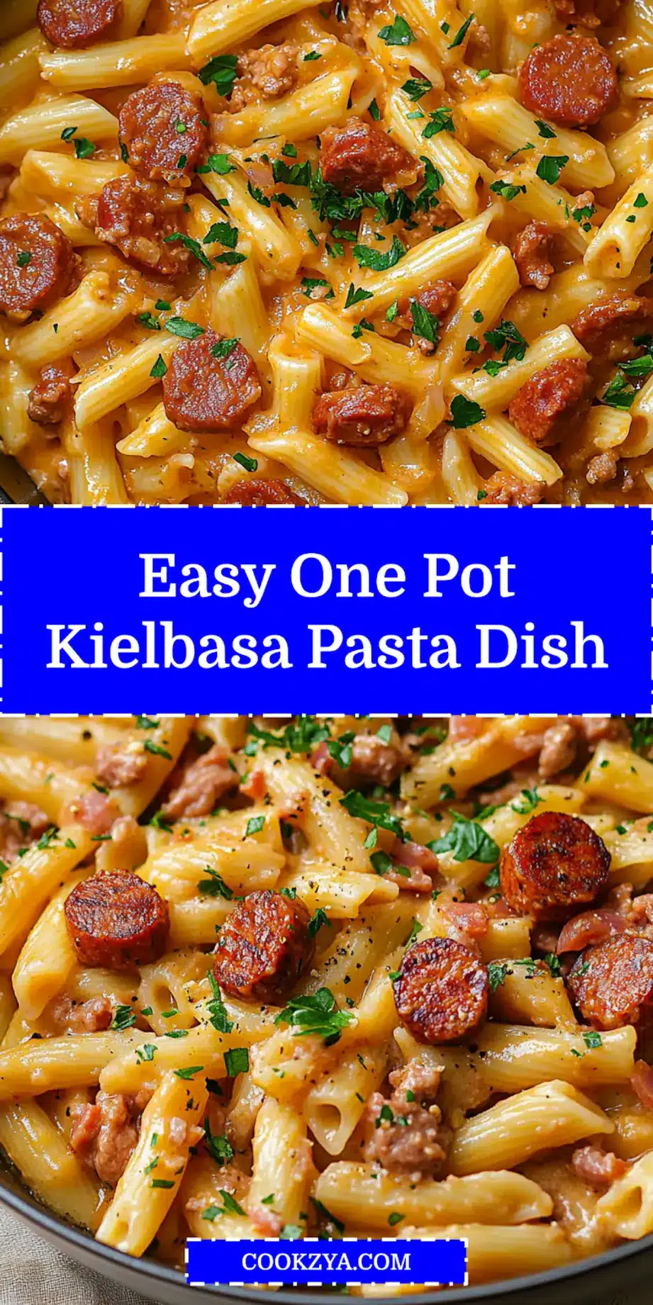 One Pot Kielbasa Pasta recipe image for Pinterest