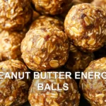 PEANUT BUTTER ENERGY BALLS centered hero view, clean and uncluttered