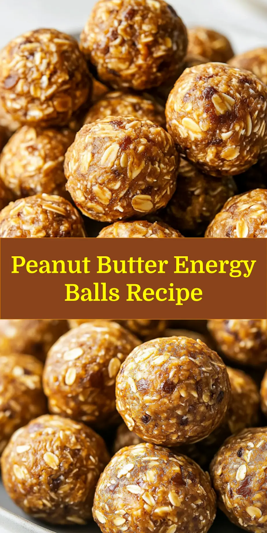 A Pinterest-optimized vertical image showcasing Peanut Butter Energy Balls in a styled bowl, with fresh ingredients like oats and chocolate chips around it, and text overlay for 'No-Bake Peanut Butter Energy Balls Recipe'.