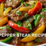 PEPPER STEAK RECIPE centered hero view, clean and uncluttered
