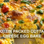 PROTEIN PACKED COTTAGE CHEESE EGG BAKE centered hero view, clean and uncluttered