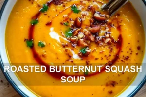 ROASTED BUTTERNUT SQUASH SOUP centered hero view, clean and uncluttered