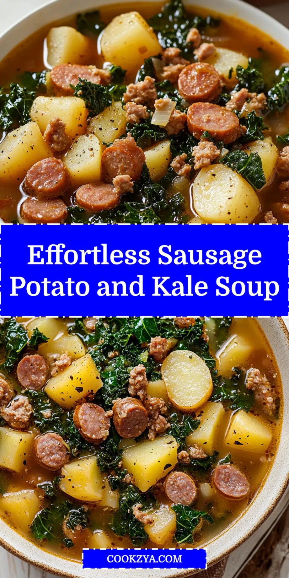 Sausage Potato and Kale Soup: A Delicious Cozy Treat 7 A beautifully presented bowl of creamy Sausage, Potato, and Kale Soup with a crusty bread on the side, ideal for pinning.