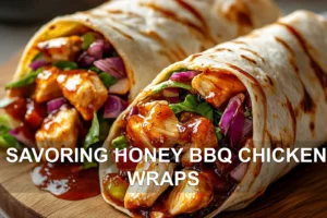 SAVORING HONEY BBQ CHICKEN WRAPS centered hero view, clean and uncluttered