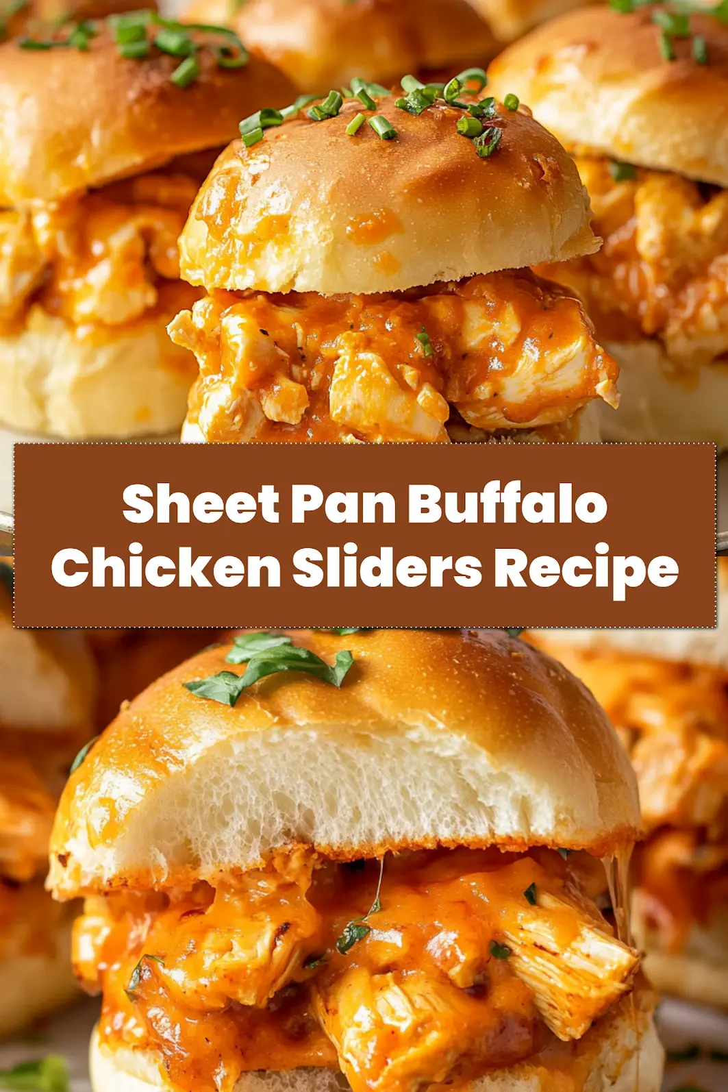 Sheet Pan Buffalo Chicken Sliders: Irresistibly Easy Recipe 7 Close-up of golden-baked Sheet Pan Buffalo Chicken Sliders, showing melted cheese and crispy buns, ready to be pinned on Pinterest.