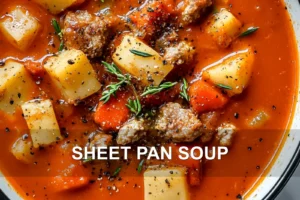 SHEET PAN SOUP centered hero view, clean and uncluttered