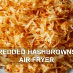SHREDDED HASHBROWNS IN AIR FRYER centered hero view, clean and uncluttered