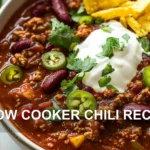 SLOW COOKER CHILI RECIPE centered hero view, clean and uncluttered