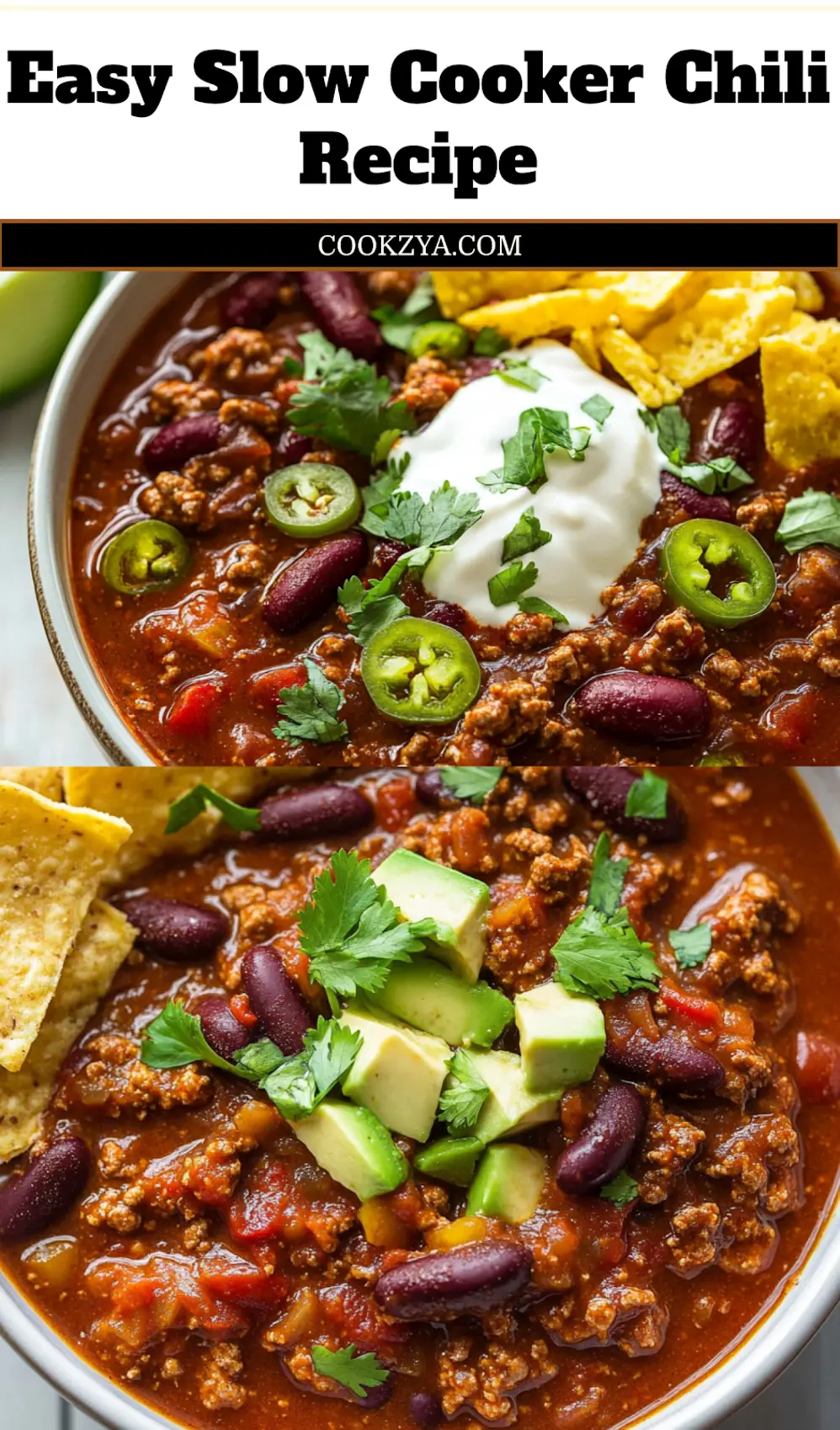 Slow Cooker Chili Recipe for a Delicious Feast 7 Close-up of a bubbling Slow Cooker Chili, rich red with visible beans and meat, perfect for a Pinterest pin.