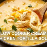 SLOW COOKER CREAMY CHICKEN TORTILLA SOUP centered hero view, clean and uncluttered