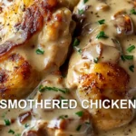 SMOTHERED CHICKEN centered hero view, clean and uncluttered
