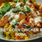 STREET CORN CHICKEN RICE BOWL centered hero view, clean and uncluttered