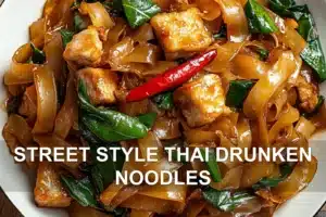 STREET STYLE THAI DRUNKEN NOODLES centered hero view, clean and uncluttered