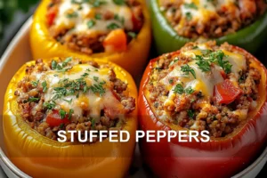 Stuffed Peppers Made Easy and Irresistible STUFFED PEPPERS centered hero view, clean and uncluttered