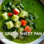 SUPER GREEN SHEET PAN SOUP centered hero view, clean and uncluttered