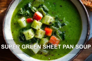 SUPER GREEN SHEET PAN SOUP centered hero view, clean and uncluttered