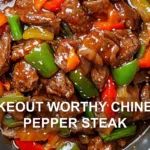 TAKEOUT WORTHY CHINESE PEPPER STEAK centered hero view, clean and uncluttered