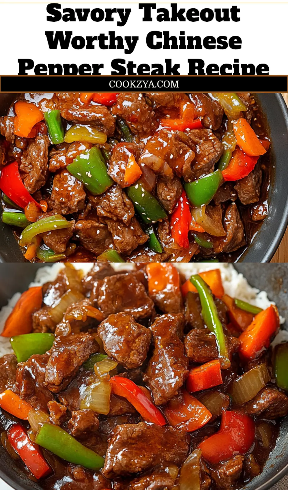 Takeout Worthy Chinese Pepper Steak that You'll Love 6 Pin-worthy image of Takeout Worthy Chinese Pepper Steak served hot, showcasing the tender beef and colorful bell peppers in a rich sauce.