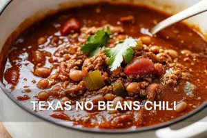 TEXAS NO BEANS CHILI centered hero view, clean and uncluttered
