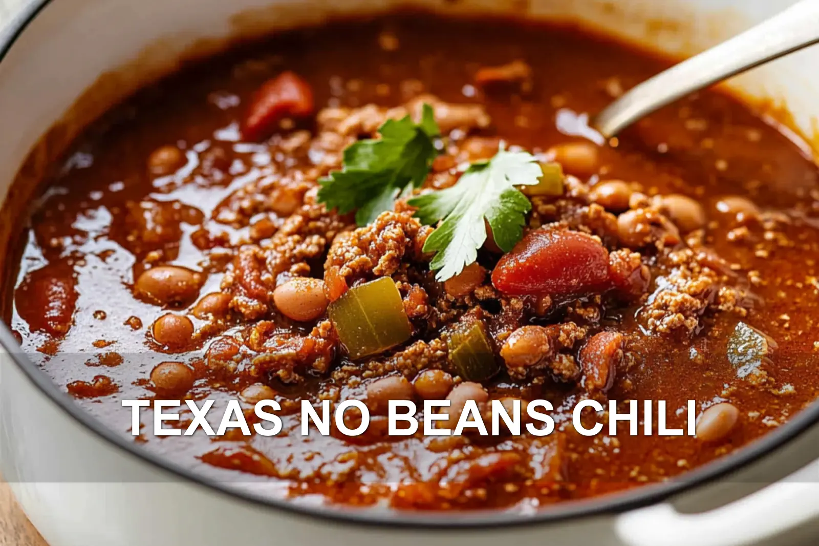 TEXAS NO BEANS CHILI centered hero view, clean and uncluttered