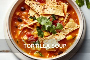 Tortilla Soup: Easy Fresh and Delicious Recipe TORTILLA SOUP centered hero view, clean and uncluttered