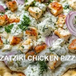 TZATZIKI CHICKEN PIZZA centered hero view, clean and uncluttered