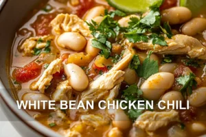 WHITE BEAN CHICKEN CHILI centered hero view, clean and uncluttered
