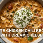 WHITE CHICKEN CHILI RECIPE WITH CREAM CHEESE centered hero view, clean and uncluttered