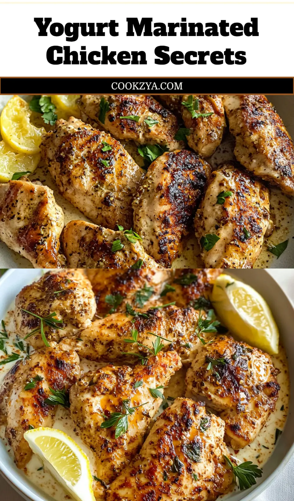 Yogurt Marinated Chicken: Simple Flavorful Delight 7 Pin this recipe: Juicy Yogurt Marinated Chicken, served with fresh herbs and a side, perfect for weeknights.