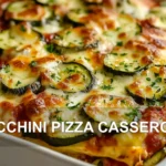 ZUCCHINI PIZZA CASSEROLE centered hero view, clean and uncluttered
