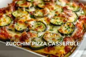 Zucchini Pizza Casserole Easy Delicious Comfort Food ZUCCHINI PIZZA CASSEROLE centered hero view, clean and uncluttered