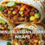 10-MINUTE VEGAN BURRITO WRAPS centered hero view, clean and uncluttered