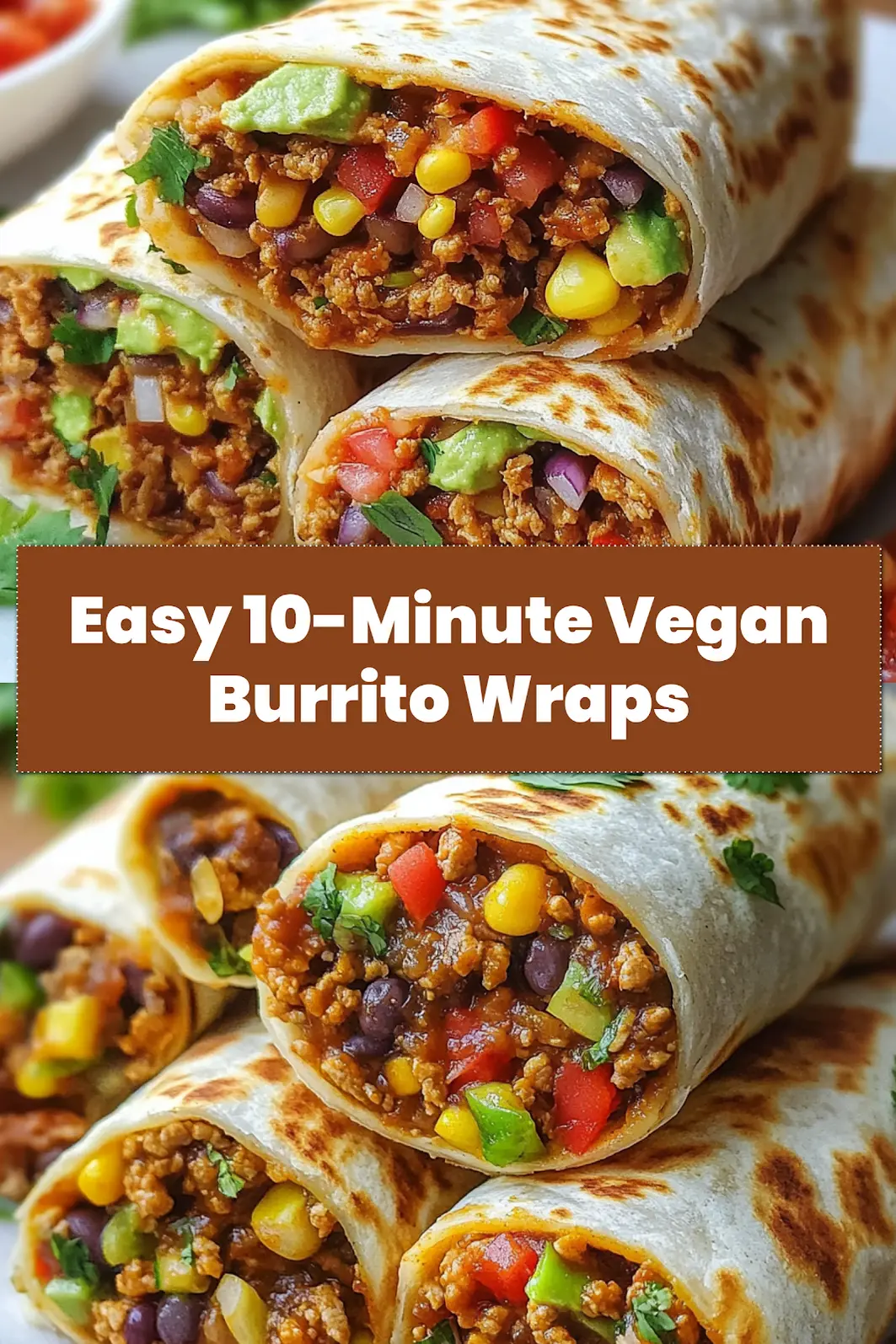 10-MINUTE VEGAN BURRITO WRAPS centered hero view, clean and uncluttered_pin