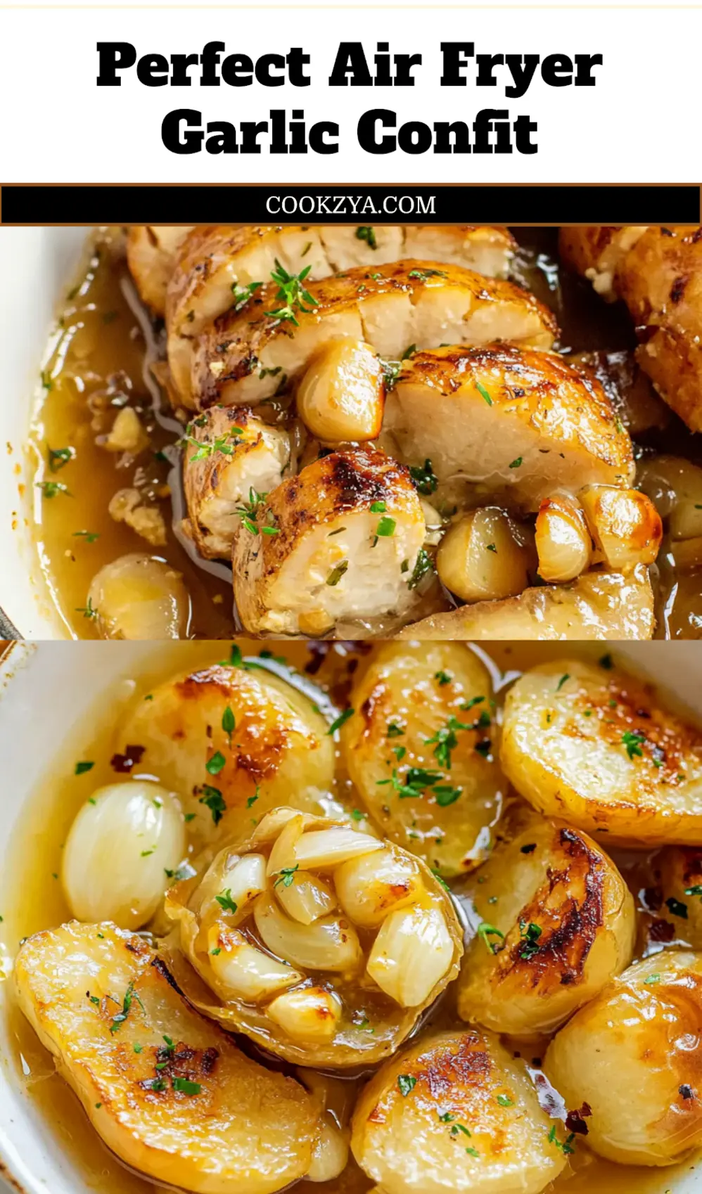 Delicious Air Fryer Garlic Confit Recipe to Try 7 AIR FRYER GARLIC CONFIT centered hero view, clean and uncluttered_pin