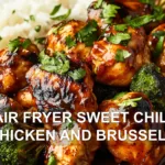 AIR FRYER SWEET CHILI CHICKEN AND BRUSSELS centered hero view, clean and uncluttered