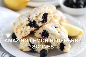 AMAZING LEMON BLUEBERRY SCONES centered hero view, clean and uncluttered