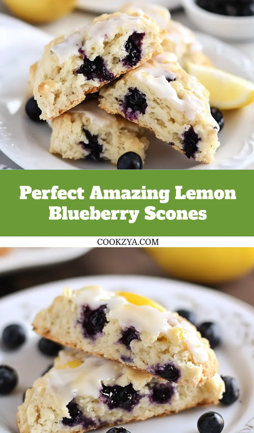 Close-up of AMAZING LEMON BLUEBERRY SCONES showcasing their golden, flaky texture