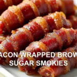 BACON WRAPPED BROWN SUGAR SMOKIES centered hero view, clean and uncluttered
