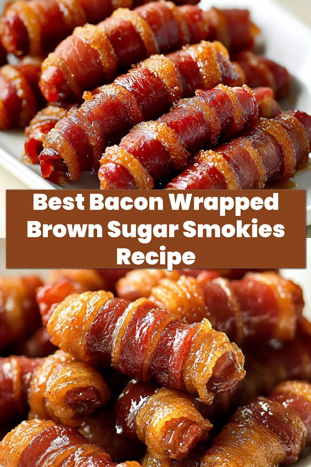 How to Make Bacon Wrapped Brown Sugar Smokies Deliciously 7 Pinterest graphic for Bacon Wrapped Brown Sugar Smokies, showing a delicious platter ready to serve