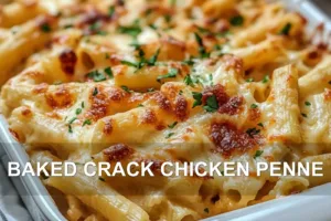 BAKED CRACK CHICKEN PENNE centered hero view, clean and uncluttered