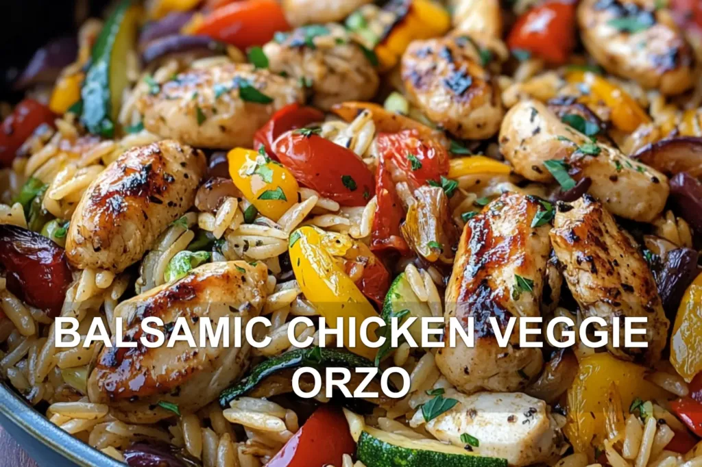 BALSAMIC CHICKEN VEGGIE ORZO centered hero view, clean and uncluttered