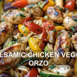 BALSAMIC CHICKEN VEGGIE ORZO centered hero view, clean and uncluttered