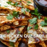 BBQ CHICKEN QUESADILLAS centered hero view, clean and uncluttered