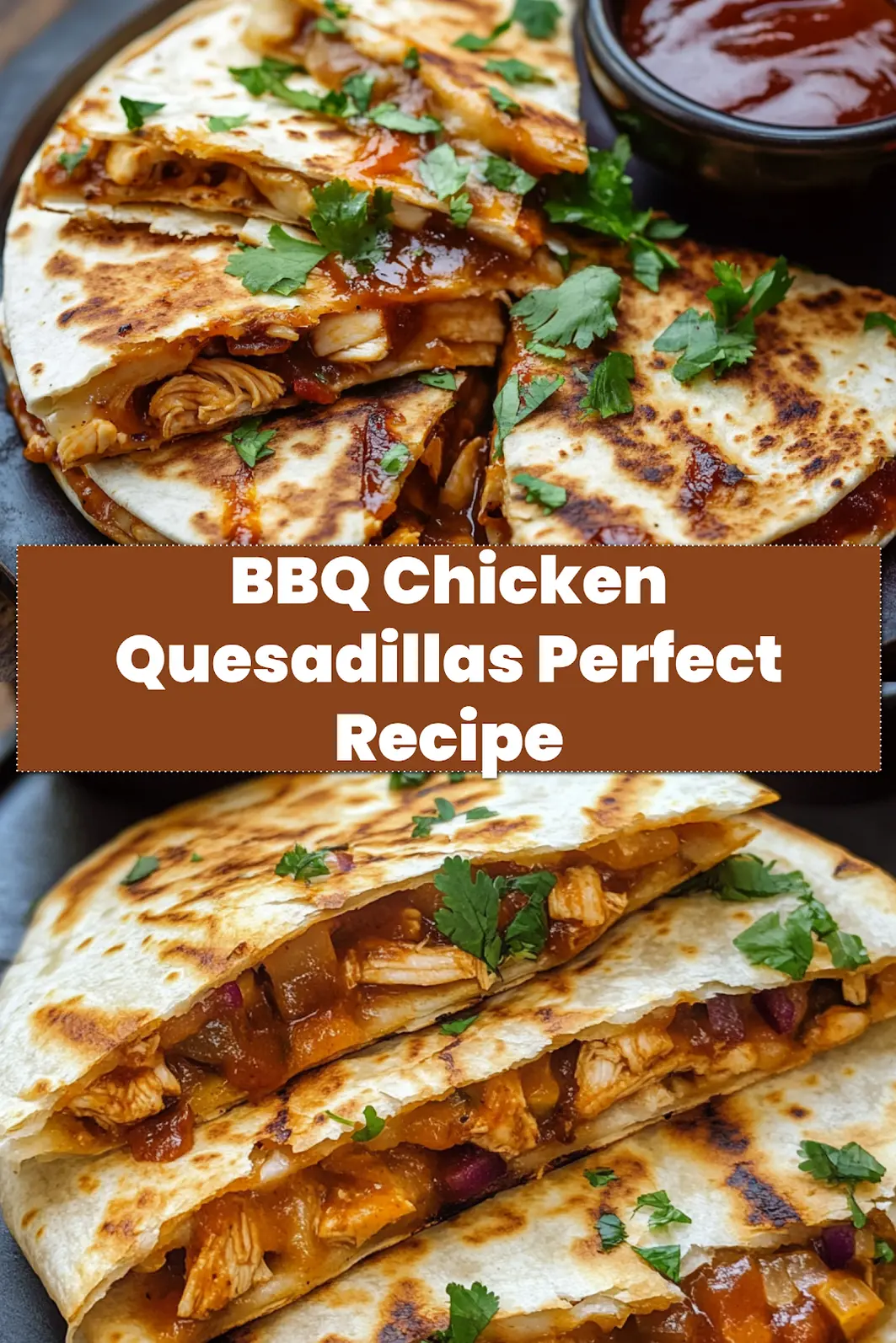 Freshly cooked BBQ Chicken Quesadillas, golden and crispy on a plate