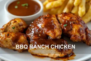 How to Make BBQ Ranch Chicken BBQ RANCH CHICKEN centered hero view, clean and uncluttered