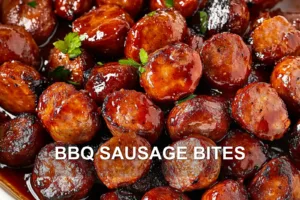 BBQ SAUSAGE BITES centered hero view, clean and uncluttered